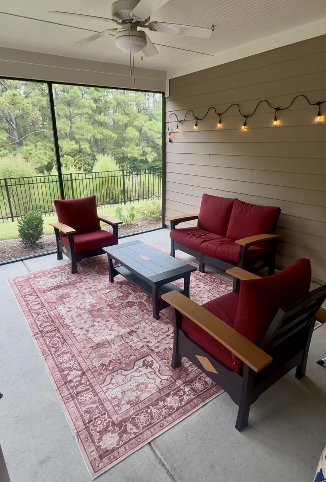 GENIMO Indoor Outdoor Area Rug 5X8, Non-Shedding, Machine Washable Mat for Patio, Balcony, Deck, Charcoal Linen customer photo 1
