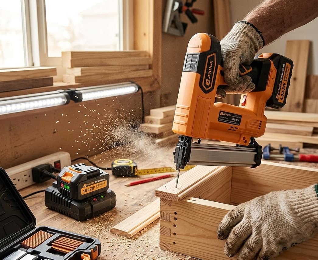 Cordless Brad Nailer, 18 Gauge 2-in-1 Battery-Powered Nail and Staple Gun with Two 4.0Ah Batteries customer photo 1
