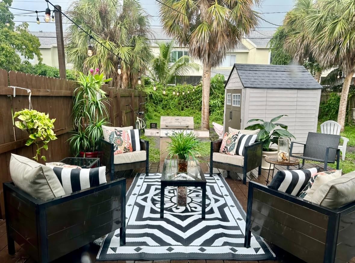 LILIOFFIC Outdoor Rugs 8x10 Patio Rug Plastic Rug Black & Brown | Waterproof, Large Outdoor Area Rug for Outside, RV, Deck, Picnic, Beach, Camping customer photo 2