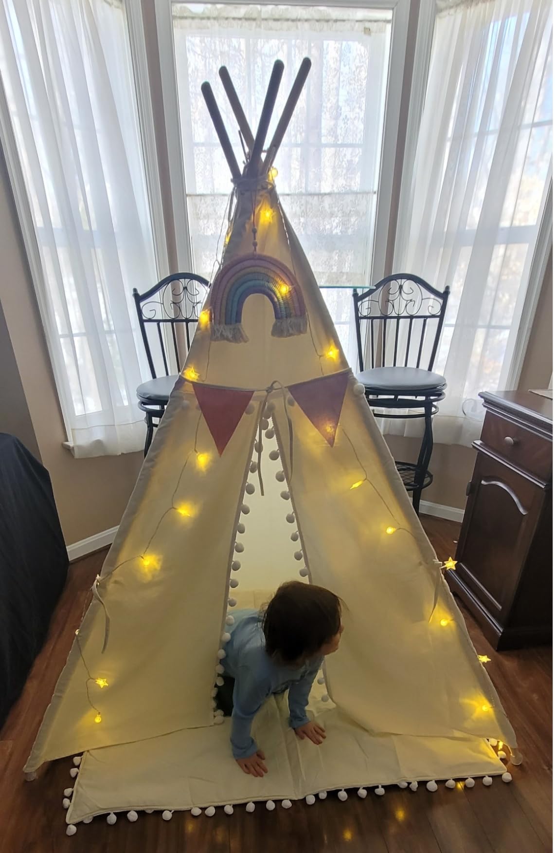 HalloDeer Teepee Tent for Kids with Padded Mat & Star Lights, Cotton Canvas Foldable Kids Teepee Indoor Outdoor, Toddler Play Tent for Boys Girls, Kids Tents for Inside Playhouse customer photo 1