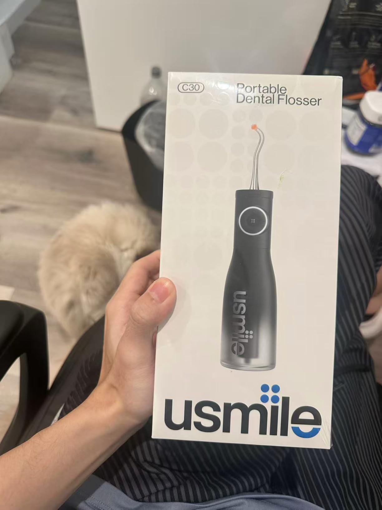usmile C30 Cordless Water Flosser, 300ml Large Tank, 5 Pressure Levels Deep Clean, S-Shaped Nozzles for Braces & Sensitive Gums, USB-C Rechargeable, IPX7 Waterproof, Portable Travel & Home Use(Black) customer photo 1