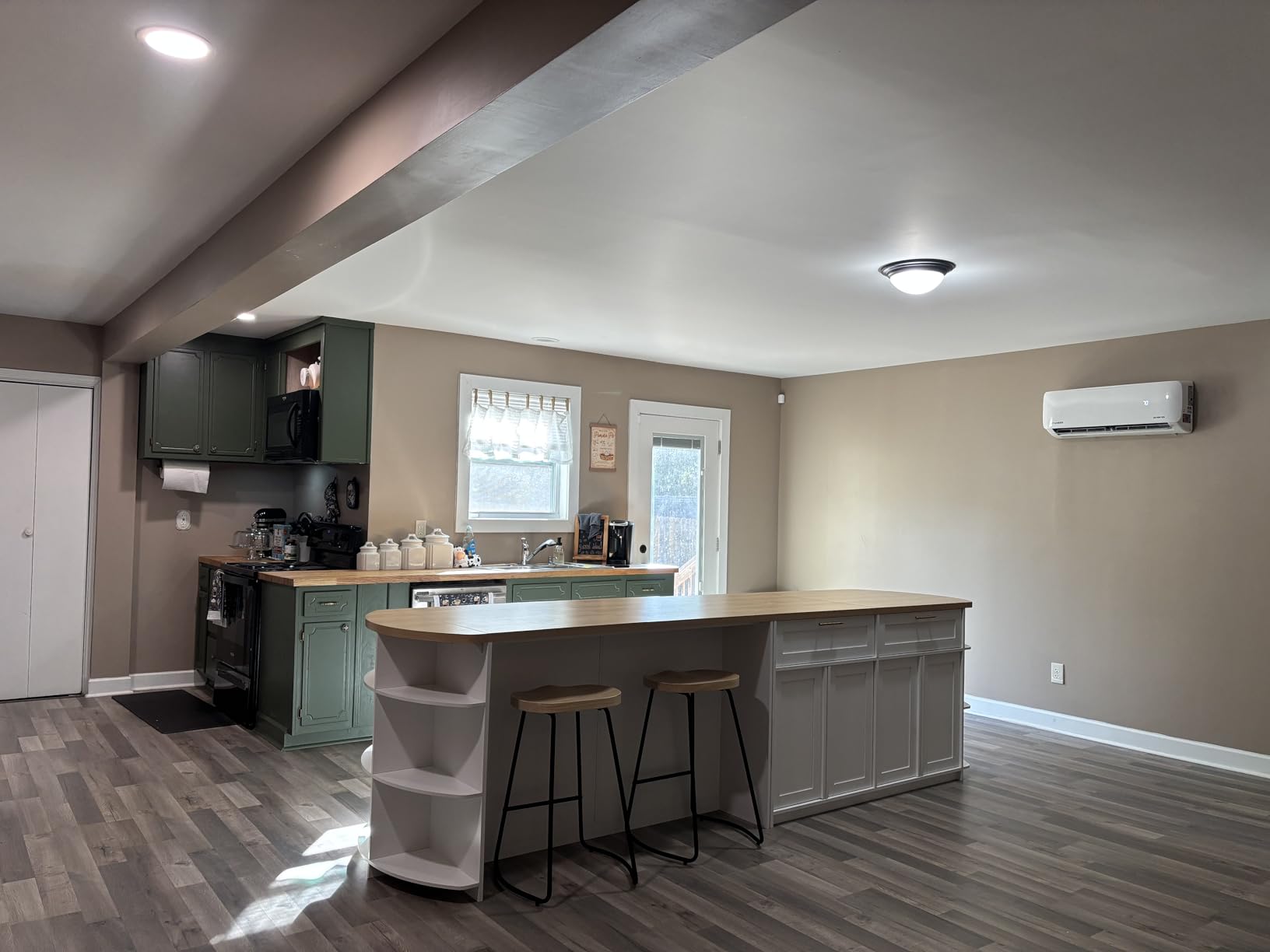HSH 63 Inch Large Kitchen Island with Storage and Seating, Rustic Brown | Stationary Island Table with Storage Drawers, Cabinets, Oval Open Shelves, Wood Counter Prep Island for Kitchen Dining Room customer photo 1