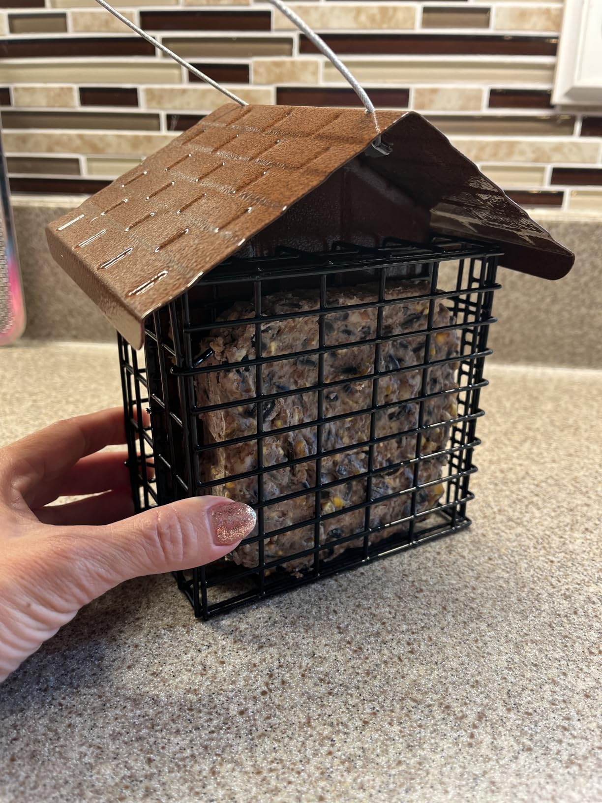 More Birds Double Suet Cake Feeder, Weather Guard, Steel Construction, Powder-Coated Black Finish, Brown Feeder for Woodpeckers and Wild Birds customer photo 2