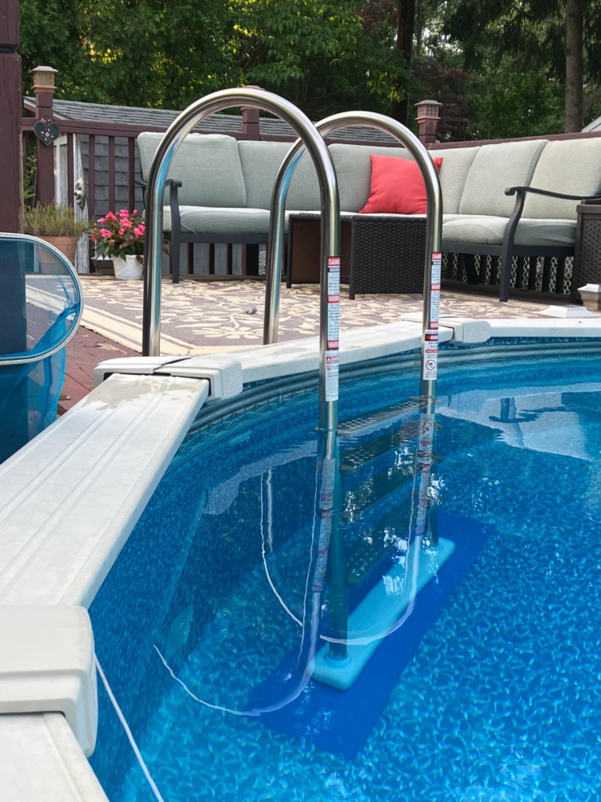 Blue Wave Premium Stainless Steel in-Pool Ladder for Above Ground Pools | 4 stainless-steel steps, resin swivel base, deck-mounted, fits pools up to 54 in, 225-lb cap, safe entry, not for saltwater customer photo 1