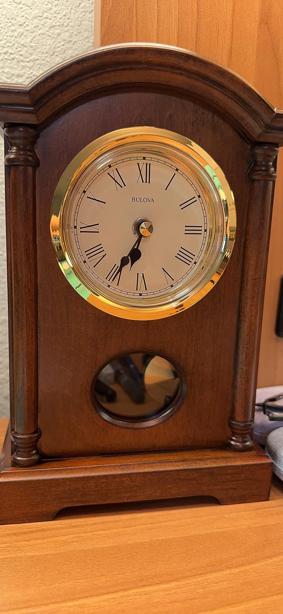 Bulova Dalton Chiming Pendulum Table Clock - Walnut Finish - Gold-Tone Accents customer photo 2