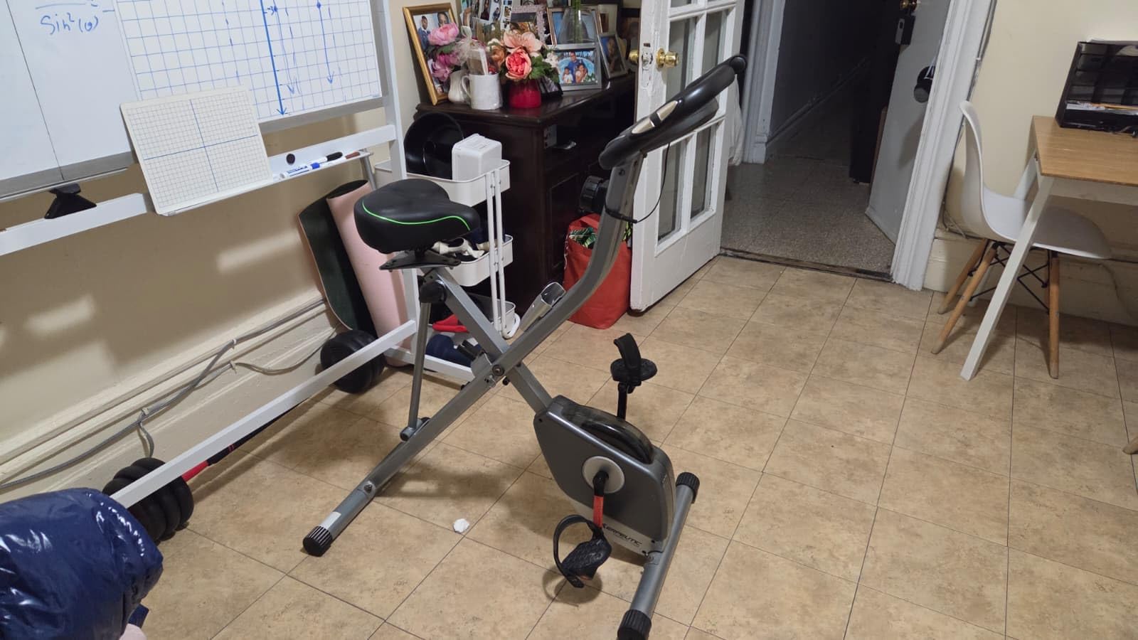 Exerpeutic Foldable Exercise Bike, 8 levels of Resistance Stationary Bicycle with Airsoft Seat, LCD Display to Track Distance, Calories, Time and Speed customer photo 1