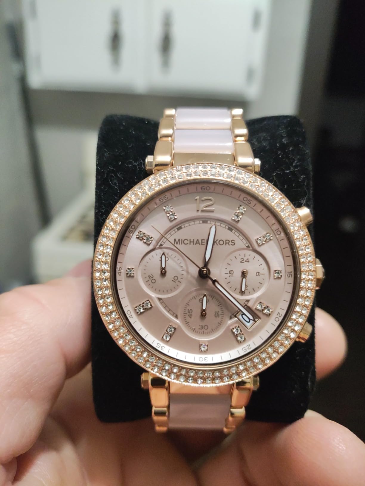 Michael Kors Parker Women's Stainless Steel and Pavé Crystal Watch with Steel, Leather, or Silicone Band customer photo 1