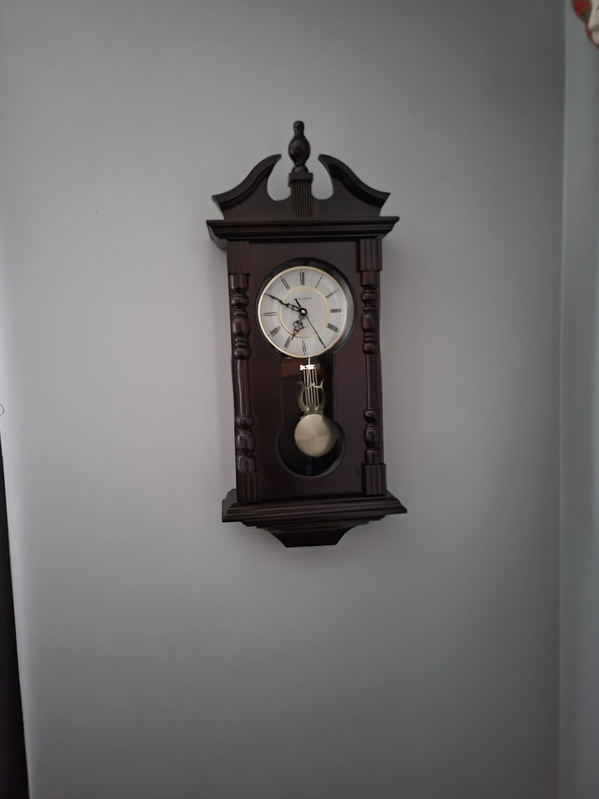 Wall Clocks: Grandfather Wood Wall Clock with Chime. Pendulum Wood Traditional Clock. Makes a Great Housewarming or Birthday Gift Wall Clock Chimes Every Hour with Westminster Melody customer photo 1