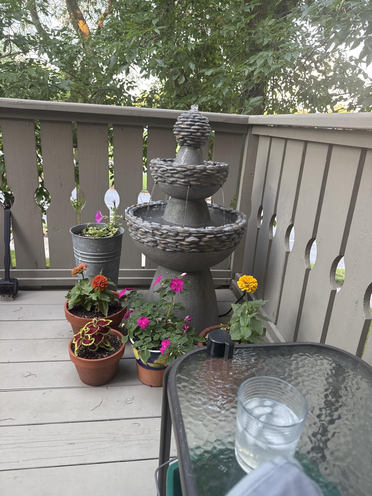 Teamson Home 36.5 in. Outdoor 3-Tier Zen-Style Pedestal Water Fountain with Pump and 2.64 Gallon Capacity, Stone Gray customer photo 2
