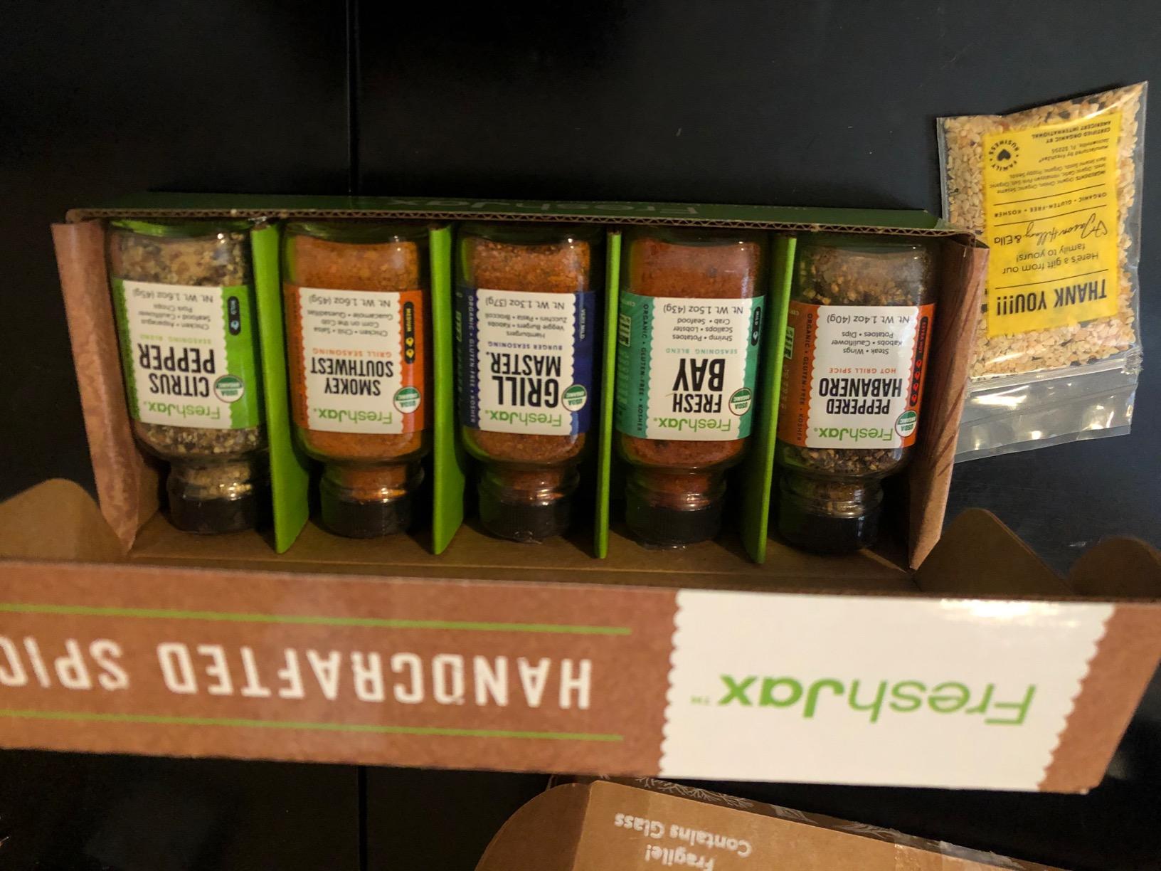 Organic Grill Seasoning Set with Gift Box, FreshJax BBQ Rub Gift Set 5 pack | Gourmet five-pack BBQ rub spices for steak, chicken, and seafood, making it the perfect cooking gift box for backyard men. customer photo 2