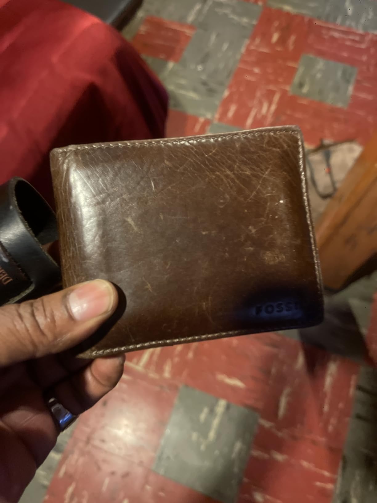 Fossil Men's Wallet, Derrick Leather RFID-Blocking Wallet, Bifold with Flip ID, Brown customer photo 2