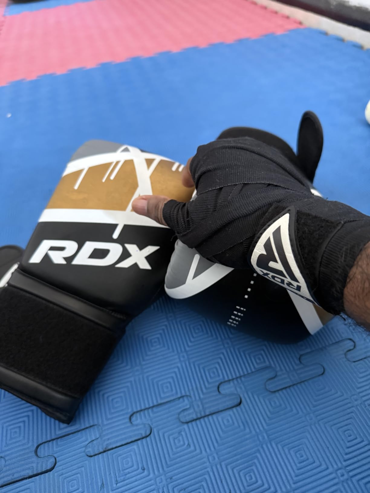 RDX Boxing Gloves EGO, Sparring Muay Thai Kickboxing MMA Heavy Training Mitts, Maya Hide Leather, Ventilated, Long Support, Punching Bag Workout Pads, Men Women Adult customer photo 1
