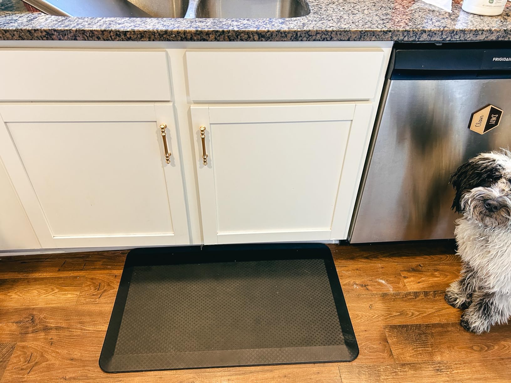 KANGAROO Anti Fatigue Mats for Kitchen Floor, 3/4 Inch Thick Cushioned Ergonomic Mat, Reduce Foot Pressure, Waterproof Comfort Rug for Under Sinks, Office Standing Desk, Store Floors, 20x32 Black customer photo 2