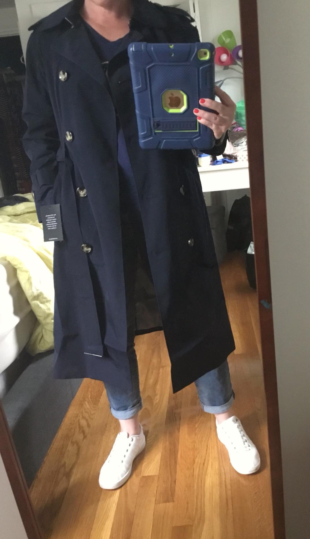 Women's Double-Breasted Long Trench Coat with Belt customer photo 2