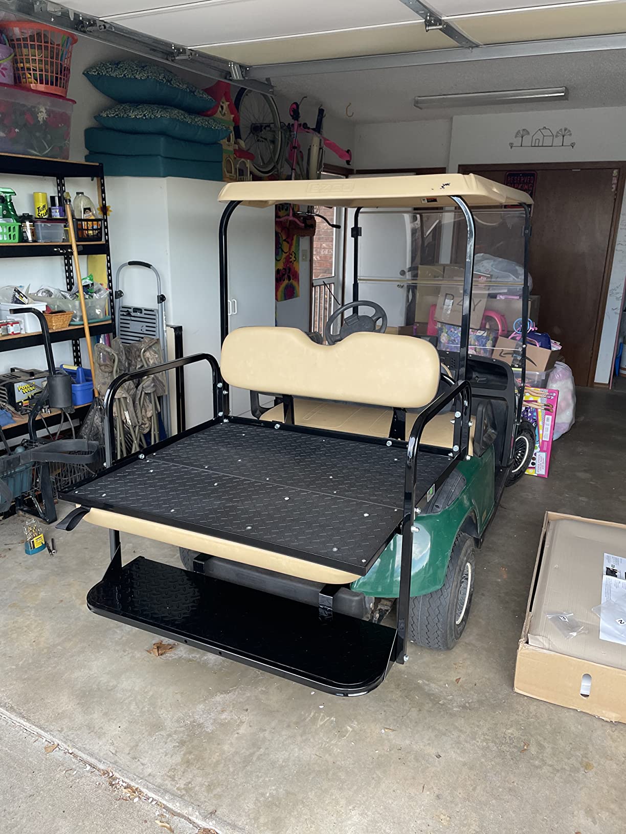 Performance Plus Carts EZGO TXT Golf Cart Flip Folding Rear Seat Kit | Compatible with 1994.5-Up Models (Tan) customer photo 1