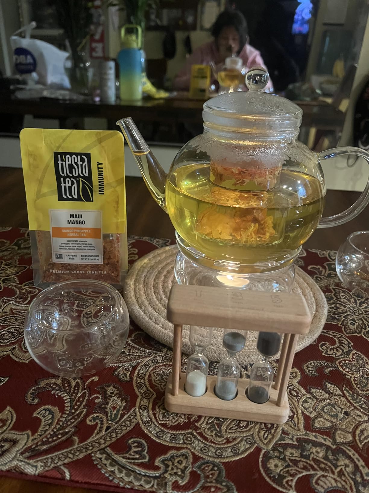 Teabloom Complete Glass Tea Set - Teapot (40 oz), Loose Tea Infuser, 4 Insulated Teacups, Tea Warmer with Candlelight, and 12 Flowering Teas - Elegant Blooming Tea Gift Set customer photo 1