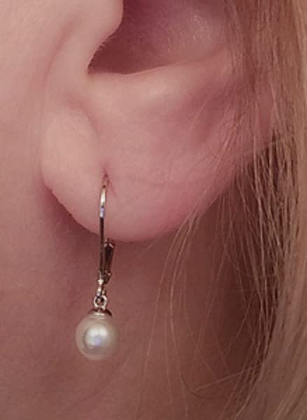 925 Sterling Silver Shell Pearl Earrings, Leverback Dangle Studs customer photo 2