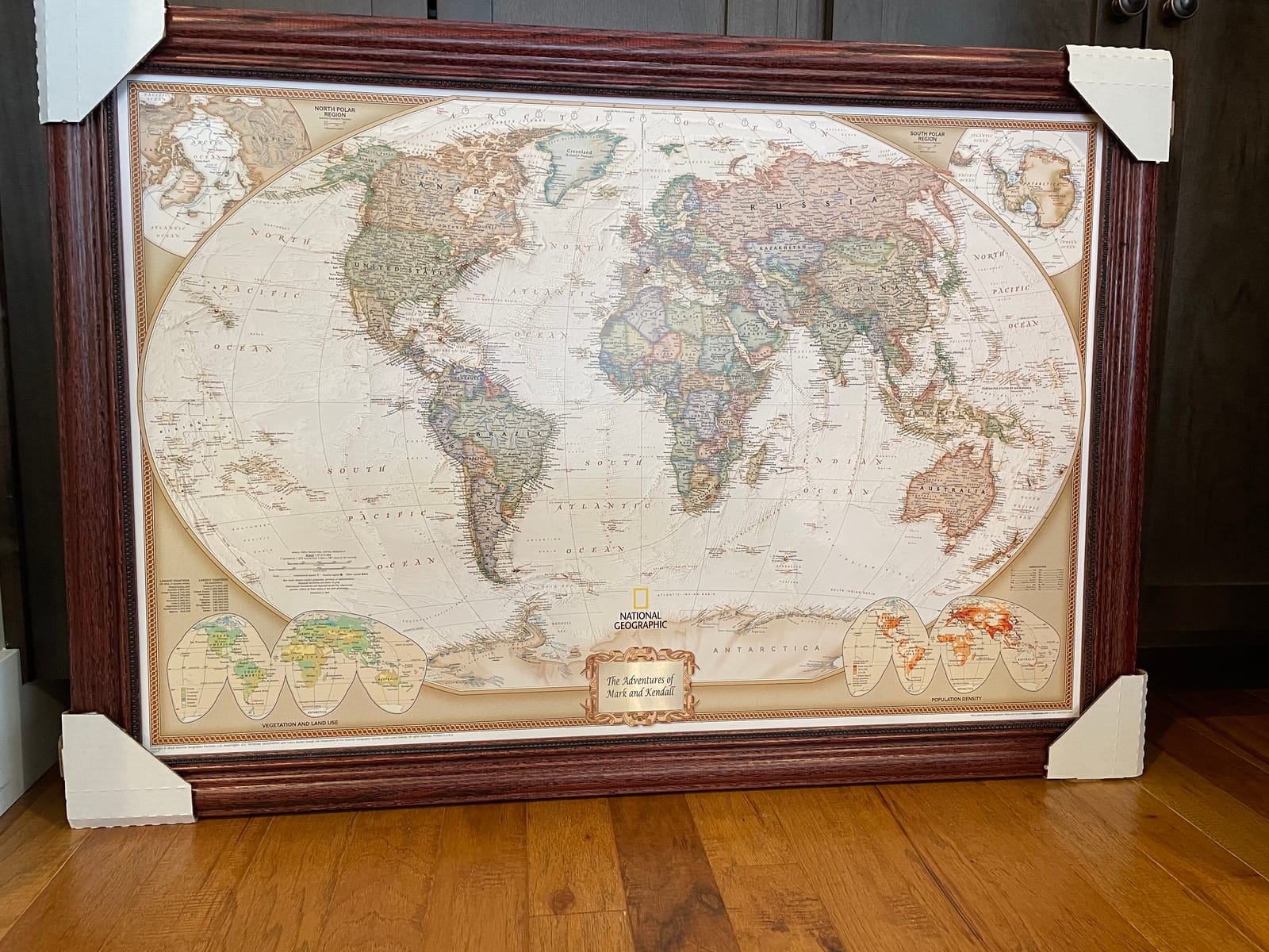 Executive World Map Canvas Poster with Pins - National Geographic Detailed Antique Style Canvas Travel Map - Large 24
