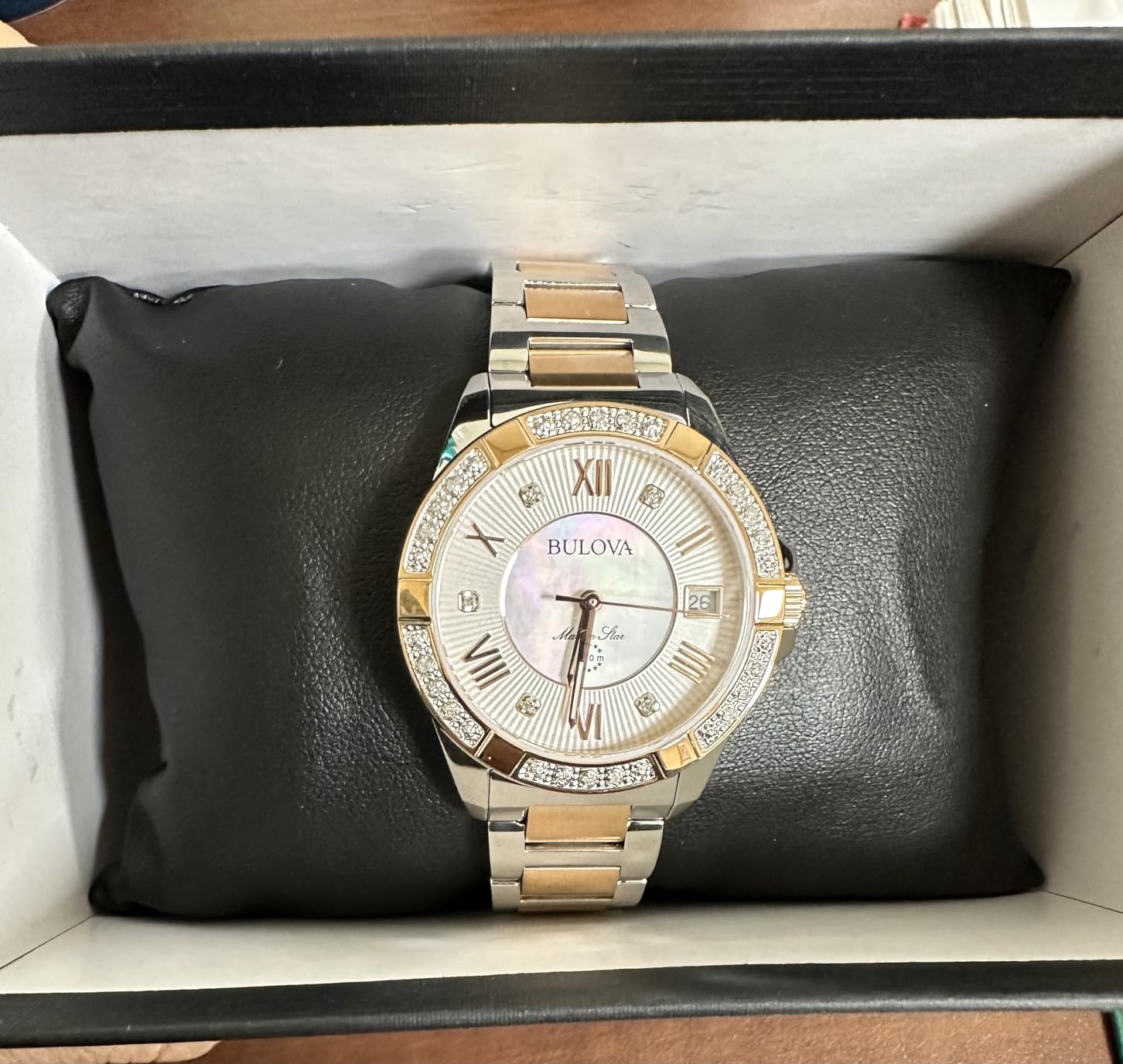 Ladies' Marine Star 'Series L' 3-Hand Day Date Quartz Diamond Watch, Sapphire Crystal, 100M Water Resistant, Mother-of-Pearl Dial, 34mm customer photo 1