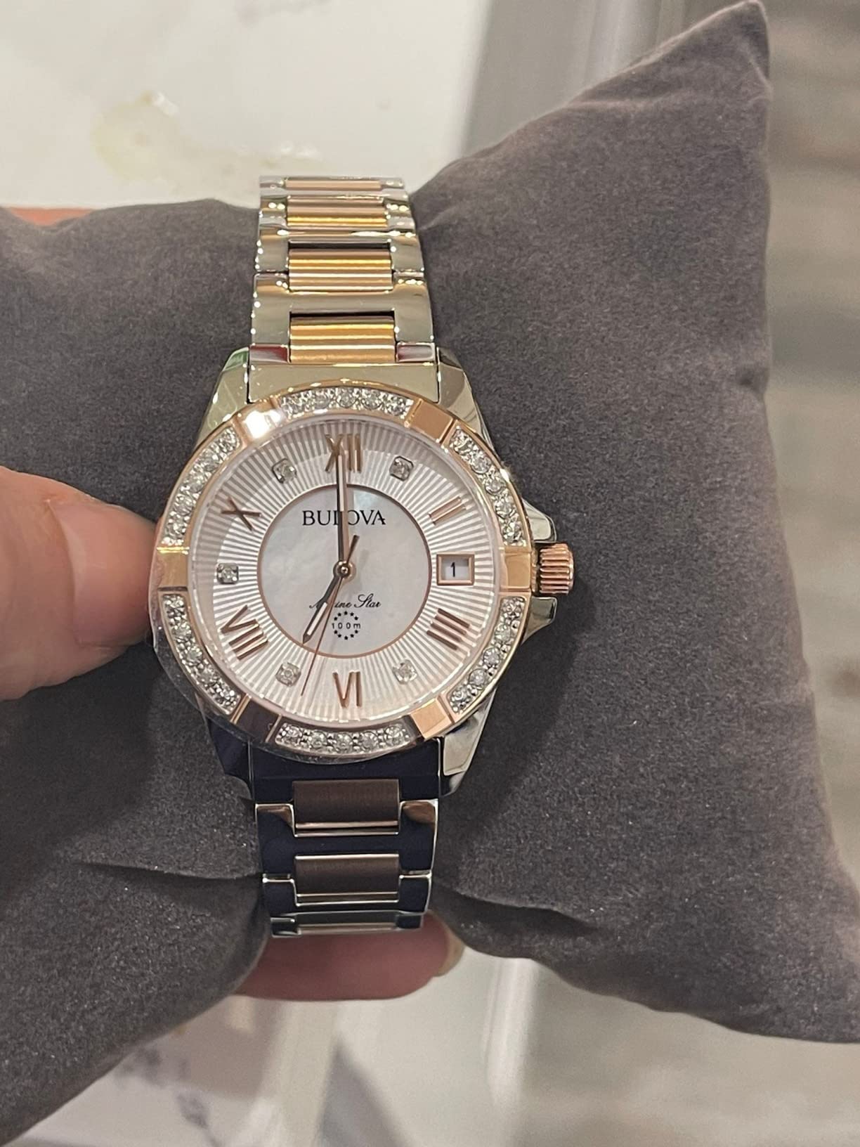 Ladies' Marine Star 'Series L' 3-Hand Day Date Quartz Diamond Watch, Sapphire Crystal, 100M Water Resistant, Mother-of-Pearl Dial, 34mm customer photo 2