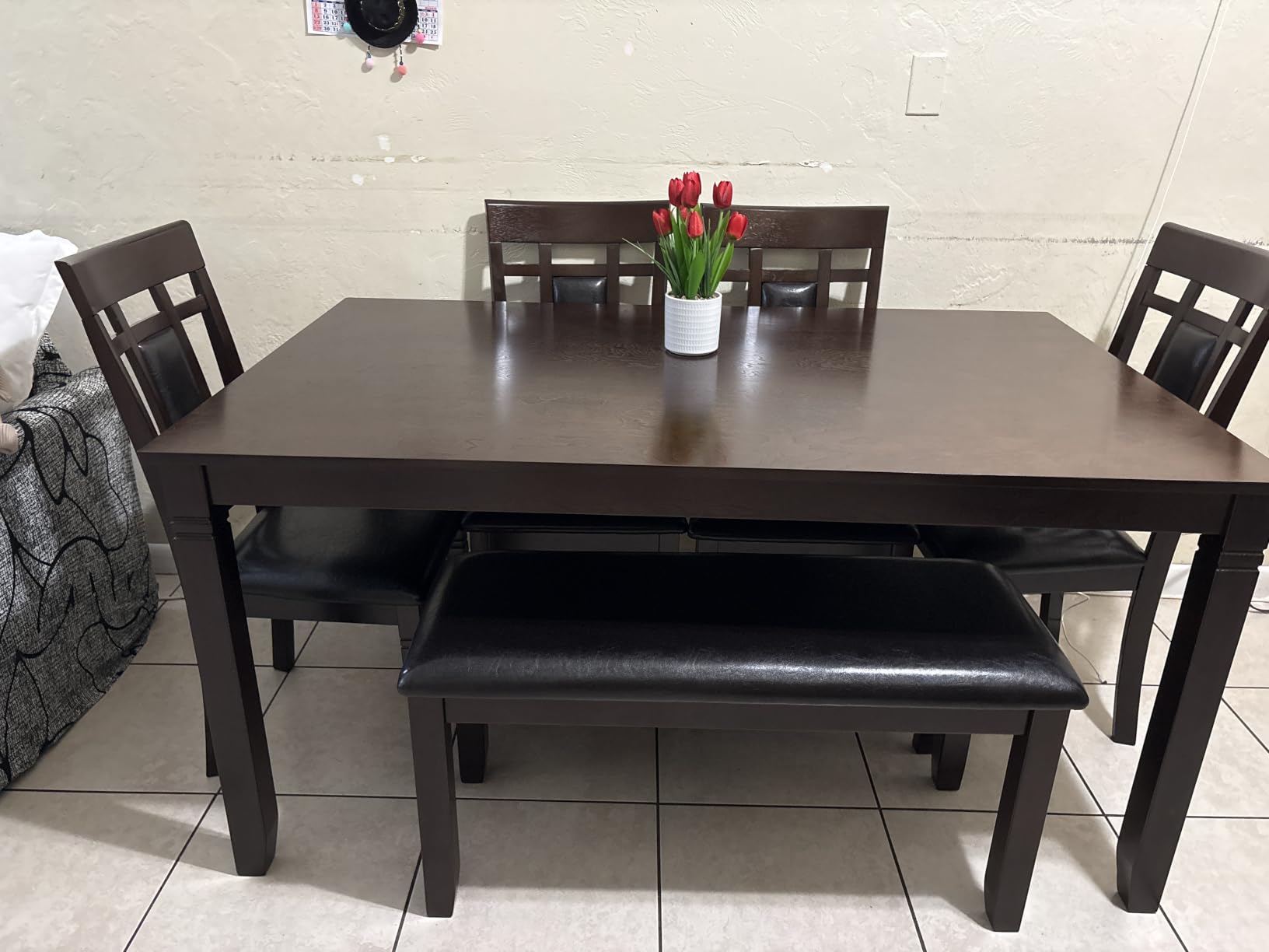 Signature Design by Ashley Bennox 6 Piece Dining Set with Upholstered Bench, Table & 4 Upholstered Chairs, Seats 6, Wood, Brown customer photo 2