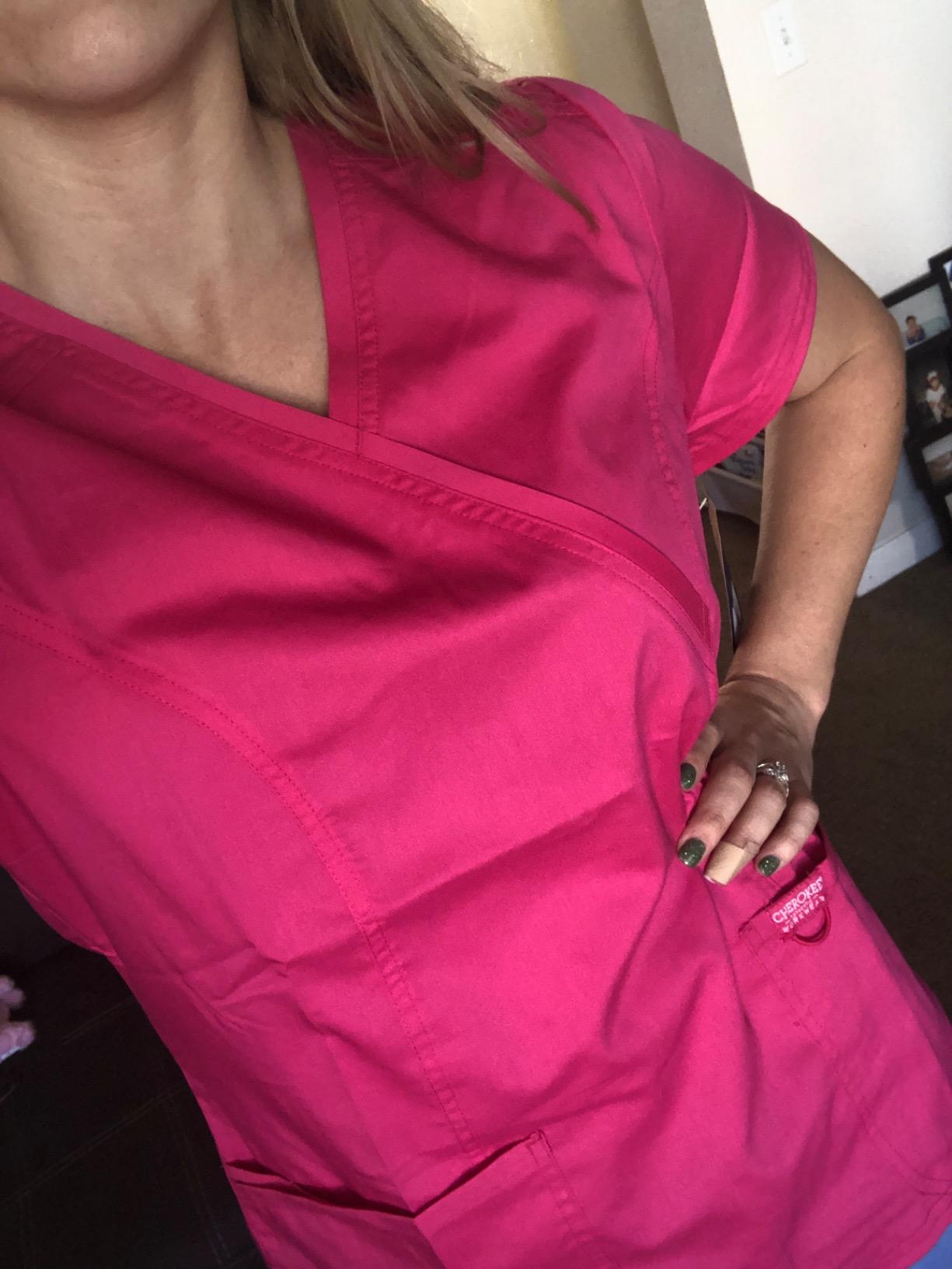 Cherokee WW Revolution Scrub Tops Women Mock Wrap 2 Pockets Nurse Shirt customer photo 1