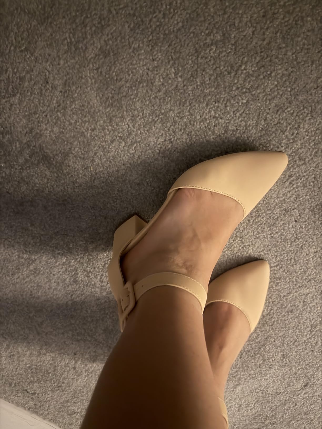 DREAM PAIRS ANNEE Pointed Toe Low Chunky Heel Pumps | Women's Closed Toe Low Block Heel Ankle Strap Pumps Dress Shoes Wedding Office Work Party customer photo 2
