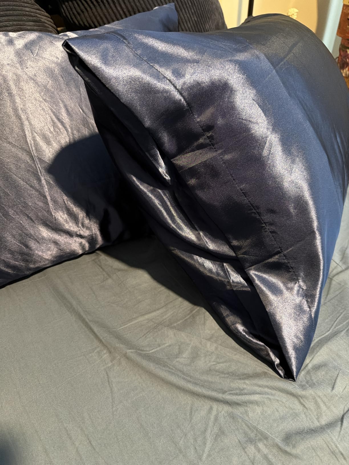 Bedsure Satin Pillowcase, Similar to Silk Pillow Cases Queen Size Set of 2, Cooling Pillow Case Covers with Envelope Closure, Silver Grey, 20x30 Inches, 2pcs customer photo 1