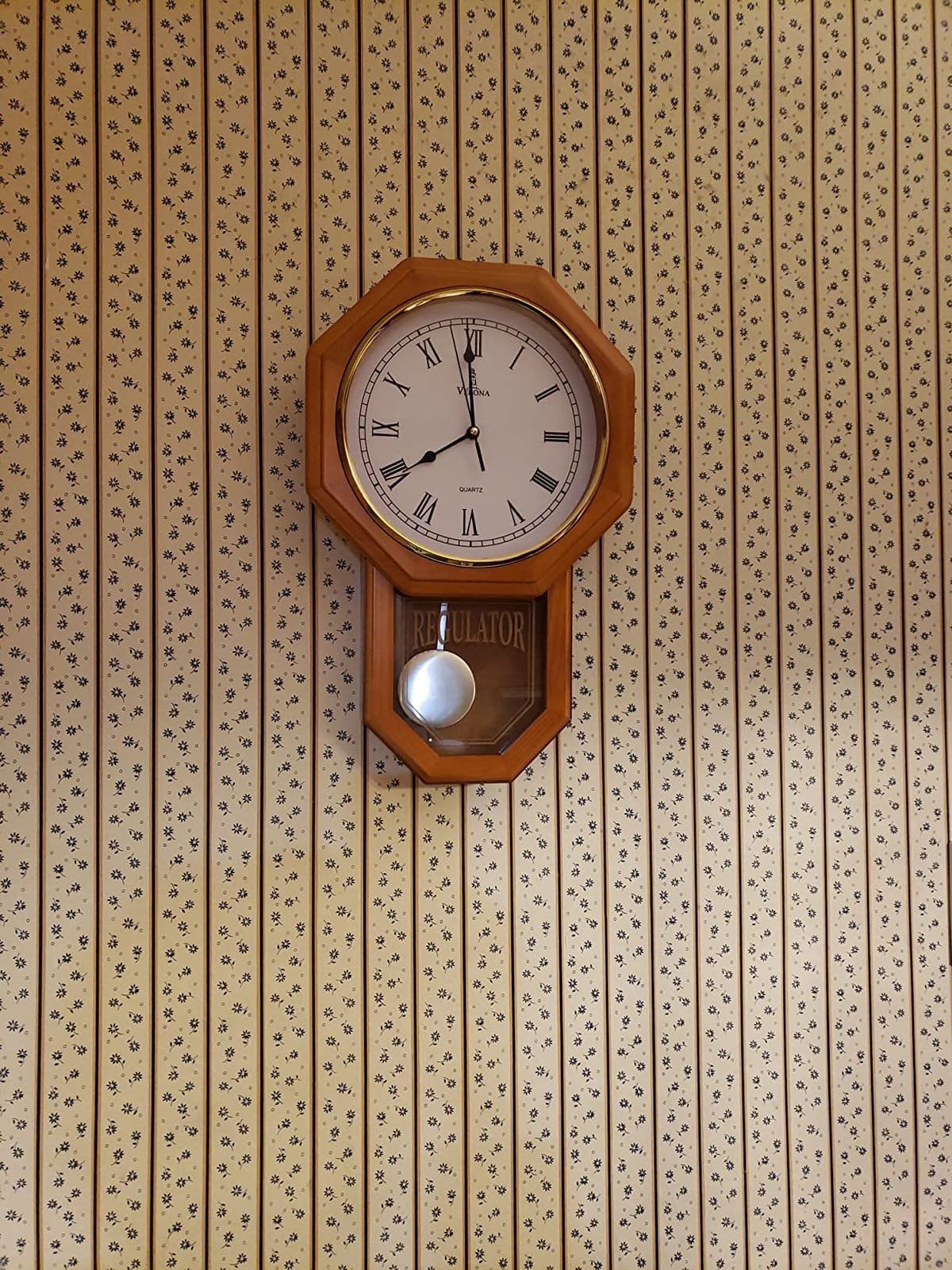 Pendulum Wall Clock Battery Operated, Real Wood Regulator Clock, Quiet | Schoolhouse Design with Pendulum, Battery Operated, Decorative Wall Decor for Living Room, Dining Room, Home, Office, 18x11 customer photo 1