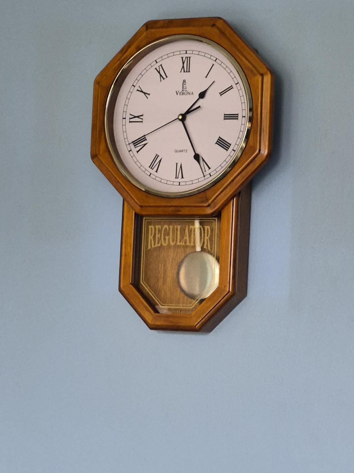 Pendulum Wall Clock Battery Operated, Real Wood Regulator Clock, Quiet | Schoolhouse Design with Pendulum, Battery Operated, Decorative Wall Decor for Living Room, Dining Room, Home, Office, 18x11 customer photo 2