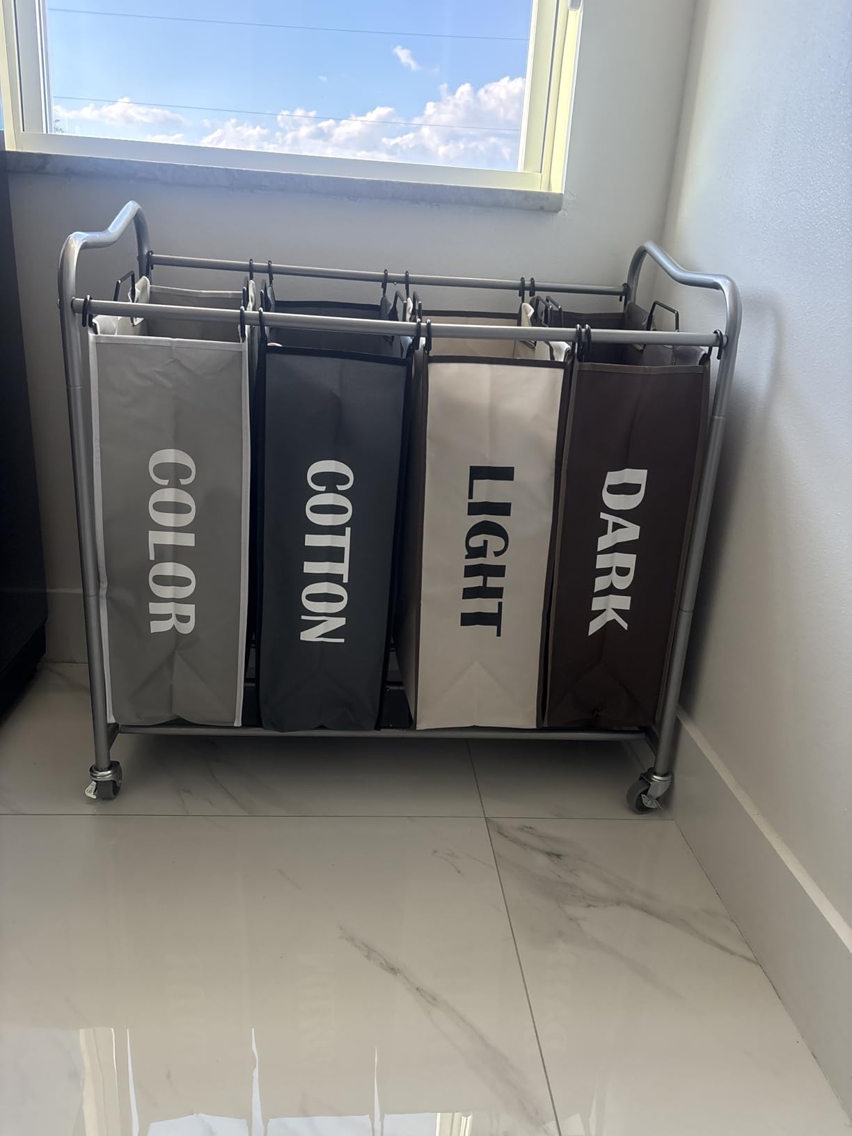 Simple Houseware 4-Bag Heavy Duty Laundry Sorter Rolling Cart, Brown | Removable Bags and Lockable Wheels for Laundry Room Organization customer photo 1