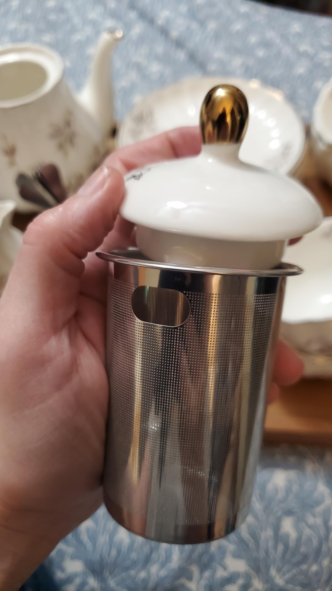 Porcelain Tea Sets British Royal Series, 8 OZ Cups & Saucer Service for 6, with Teapot Sugar Bowl Cream Pitcher Teaspoons and tea strainer for Tea/Coffee, Pukka Home (Pure White) customer photo 1