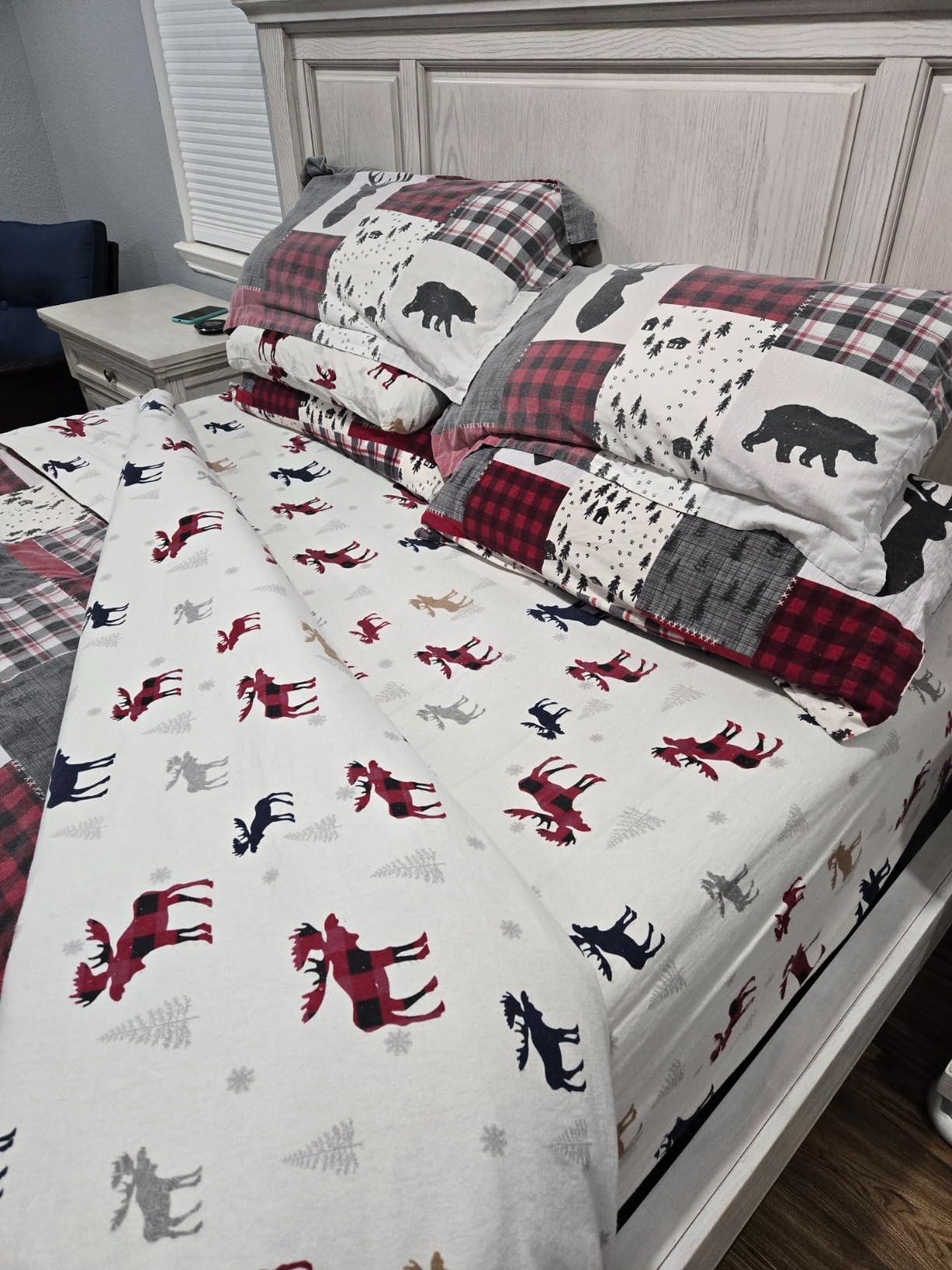 Tribeca Living King Deep Pocket Flannel Sheet Set, Charleston Plaid | 100% Cotton, 170 GSM, Fits Mattresses Up to 24 Inches, Oversized Flat Sheet, Ultra Soft, Warm and Cozy customer photo 2