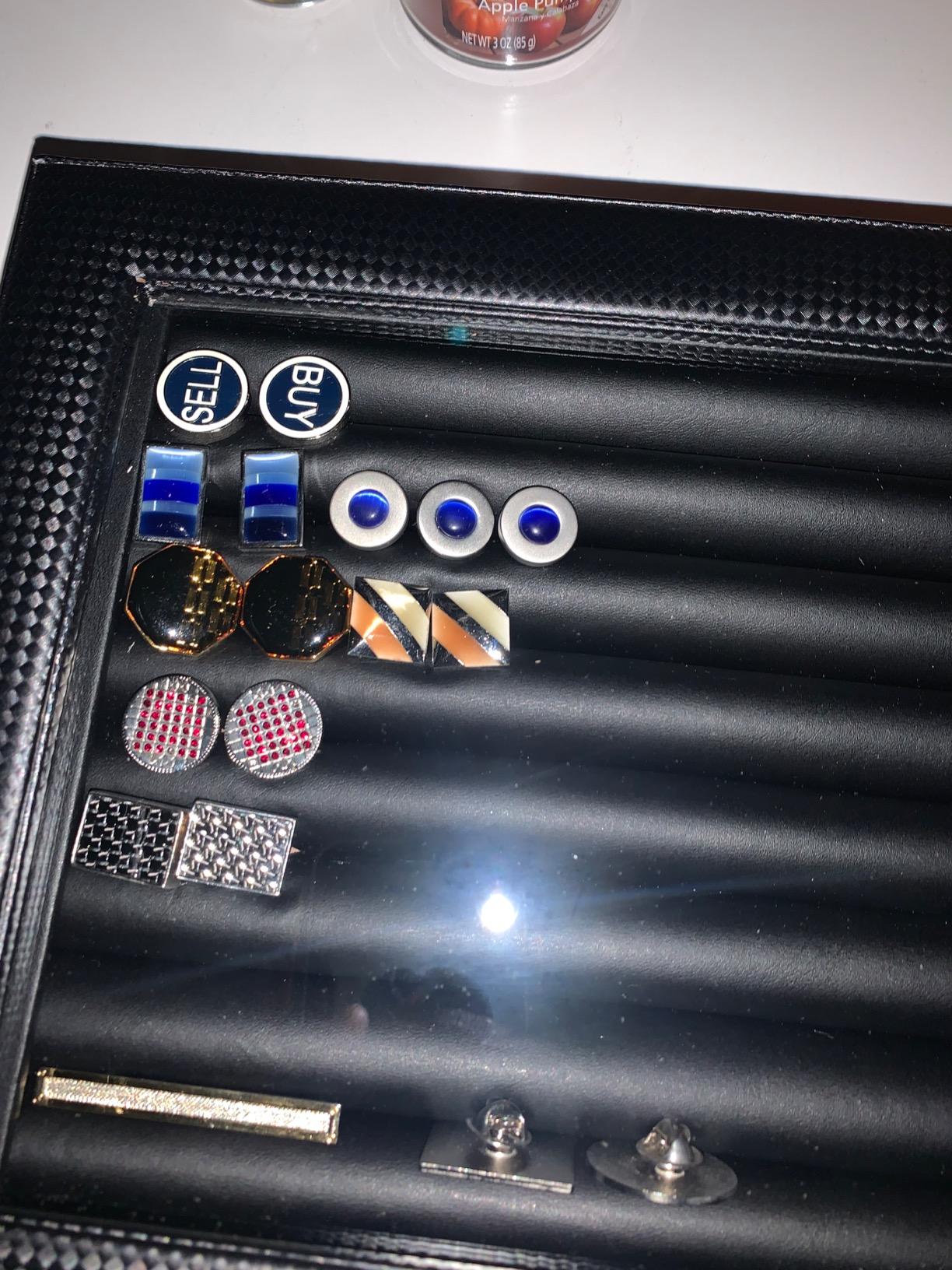Glenor Co Cufflink Box for Men - Holds 70 Cufflinks - Luxury Display Jewelry Case Design - Metal Buckle Holder, Large Glass Top customer photo 1