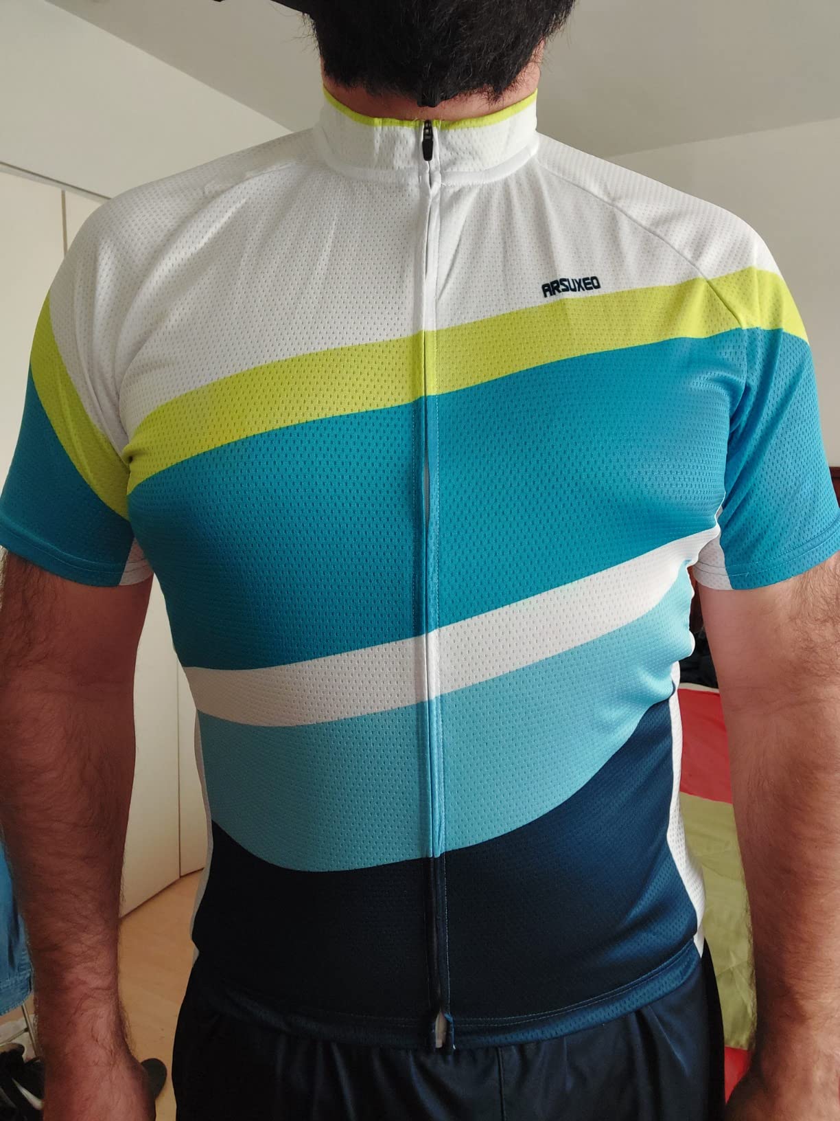 ARSUXEO Men's Cycling Jersey Short Sleeves Mountain Bike Shirt MTB Top Zipper Pockets Reflective customer photo 1