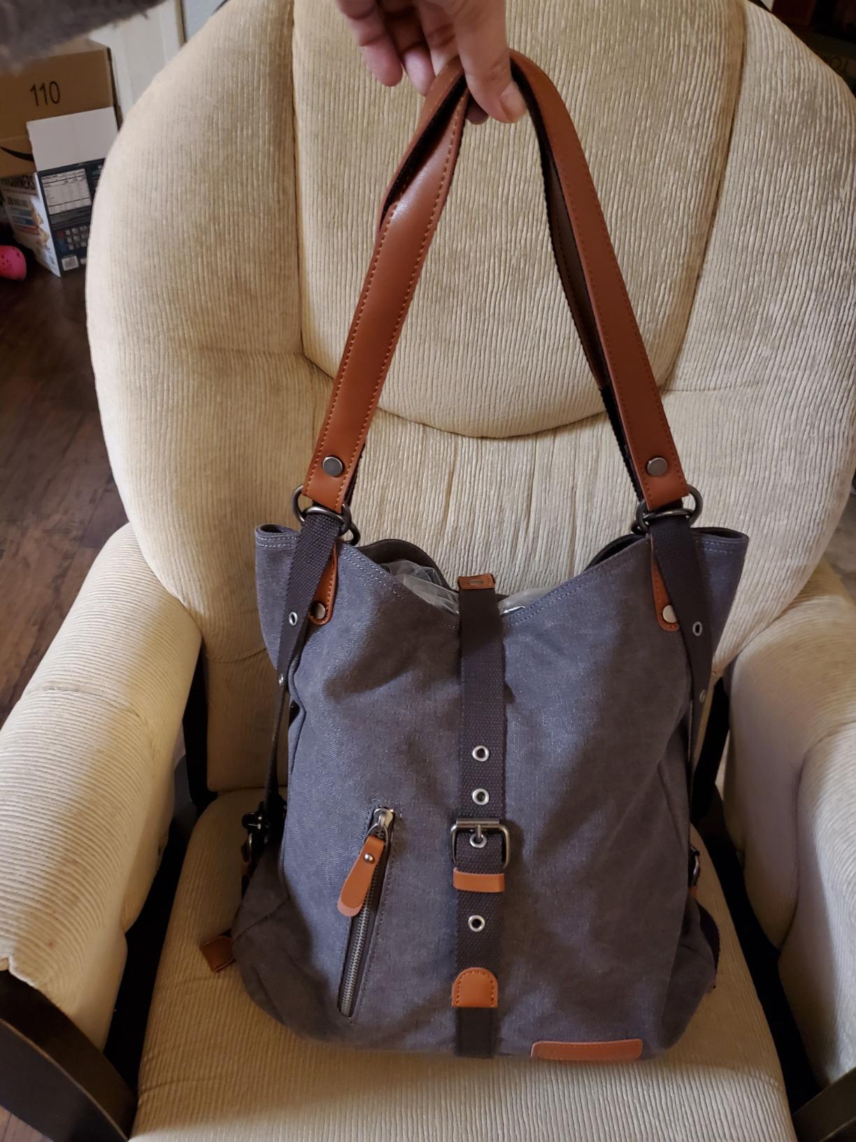 SHANGRI-LA Canvas Tote Handbag Casual Purse Shoulder Bag for Women Convertible Backpack customer photo 1