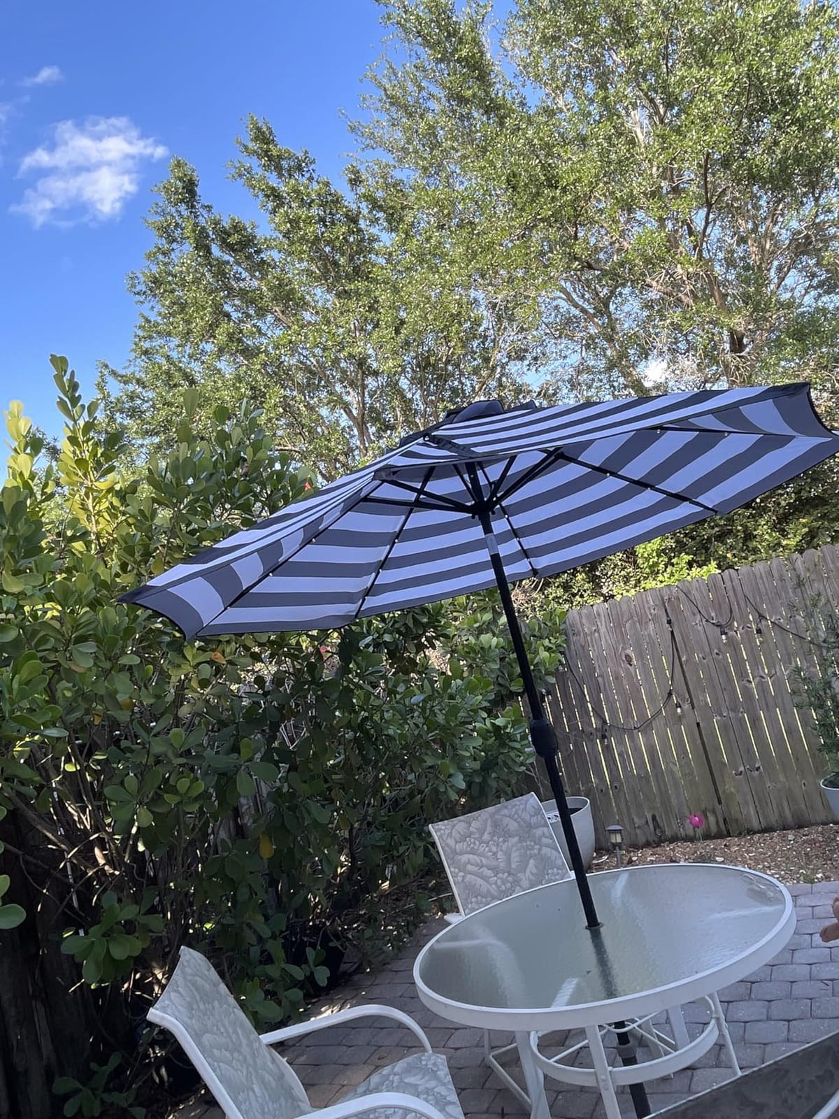 Sunnyglade 9' Solar LED Patio Umbrella, 8 Ribs, Tilt & Crank (Light Tan) | 9Ft Patio Umbrella with 24 Led Lights, Fade-resistant Canopy for Patio, Garden, Backyard, Poolside & Picnic Tables customer photo 1