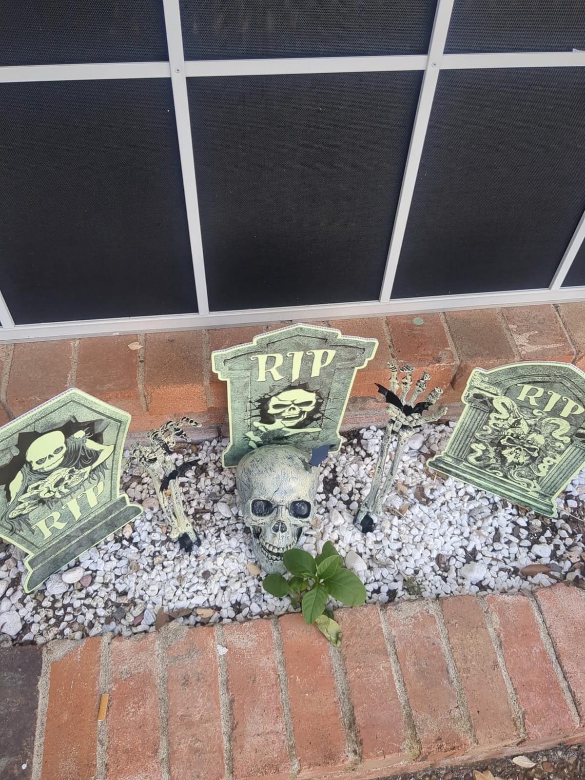 AISENO 3 Pc Realistic Skeleton Yard Stakes, Halloween Decorations Outdoor | Realistic 3-piece skeleton groundbreaker with 1 skull and 2 arm stakes for eerie yard, lawn, garden and cemetery displays. customer photo 1
