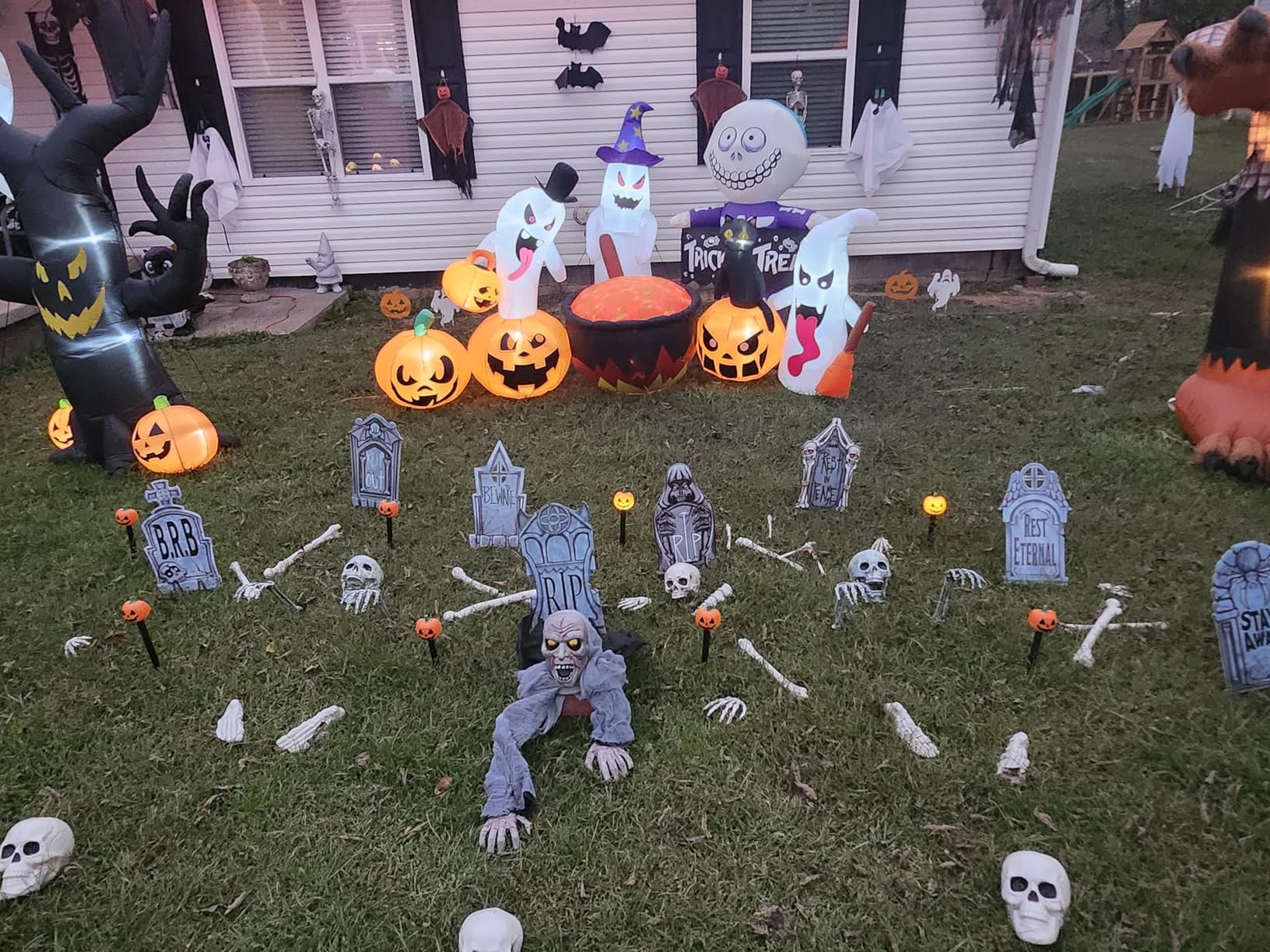 AISENO 3 Pc Realistic Skeleton Yard Stakes, Halloween Decorations Outdoor | Realistic 3-piece skeleton groundbreaker with 1 skull and 2 arm stakes for eerie yard, lawn, garden and cemetery displays. customer photo 2