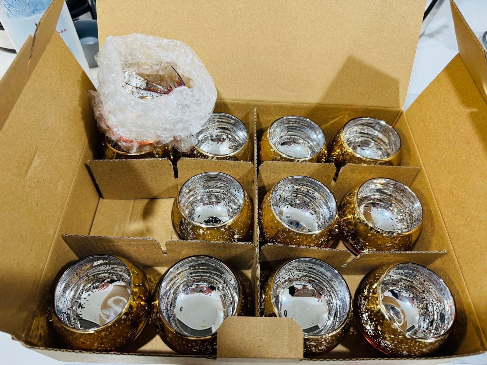 Volens Round Gold Votive Candle Holders, Mercury Glass Votives Set of 12 | Tealight Candle Holders for Fall Table Centerpieces, Diwali Decorations for Home customer photo 1