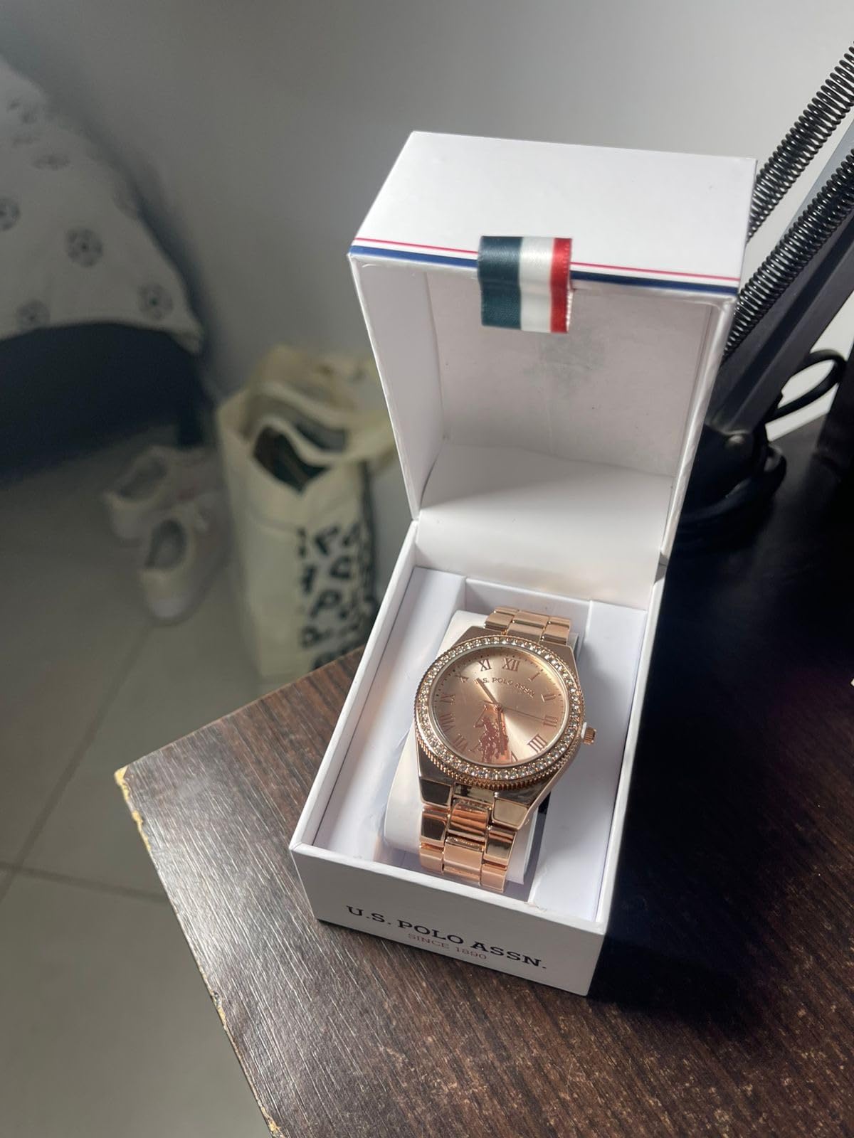 U.S. Polo Assn. Women's Rose Gold Watch with Roman Numerals and Crystal Bezel Accent - Elegant Analog Quartz Timepiece with Polished Link Bracelet customer photo 1
