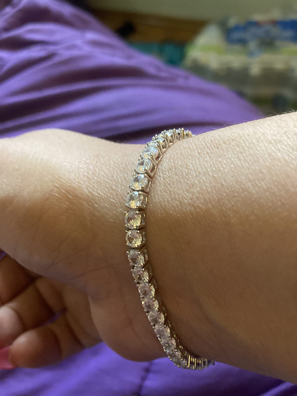 Gemsme 4.0MM Tennis Bracelets for Women - 18K White Gold Plated 4mm Round Cut Cubic Zirconia Classic Tennis Bracelet customer photo 2