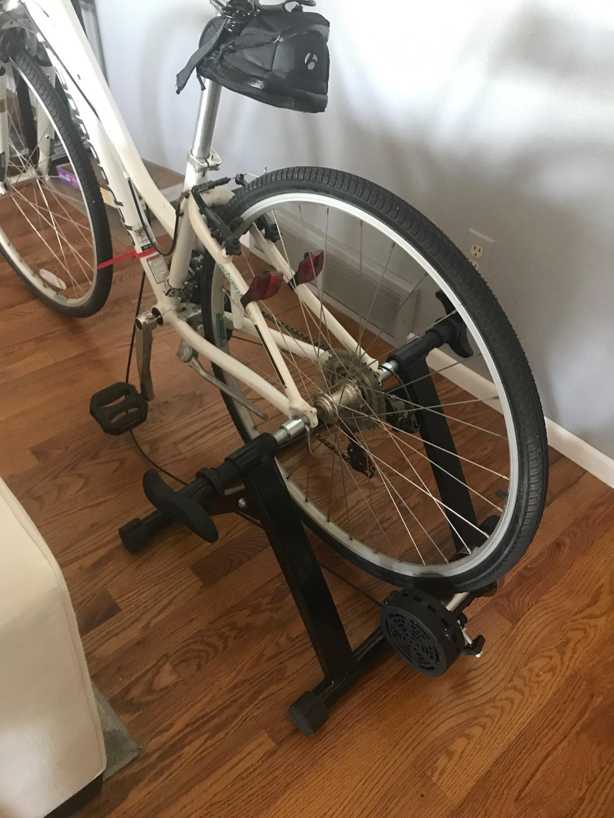 Bike Trainer Stand for Indoor Riding, Bicycle Exercise Training Stand with Magnetic Flywheel, Noise Reduction, 5 Resistance Settings Stationary Bike Resistance for Road customer photo 2
