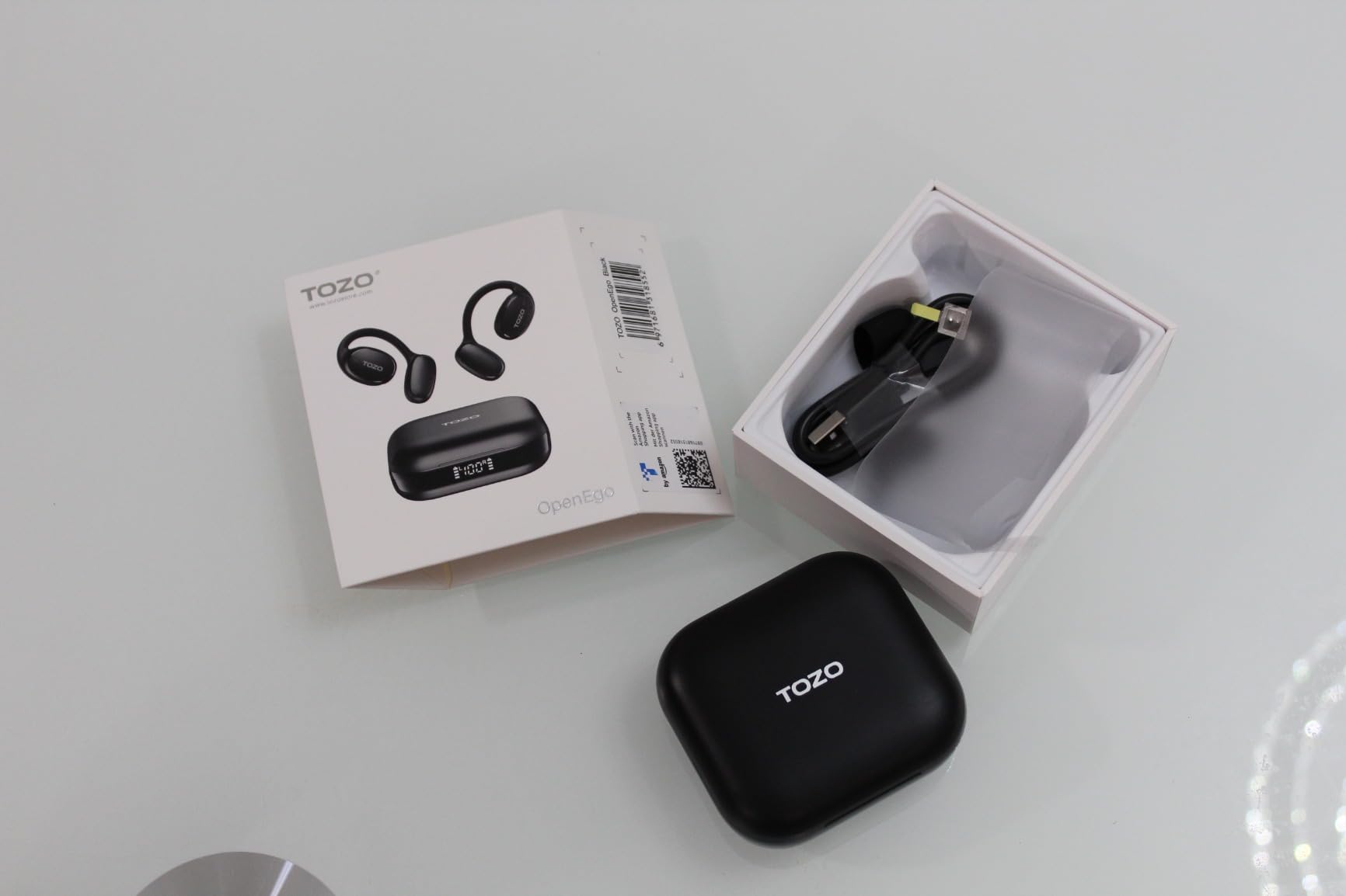 TOZO OpenEgo Open Ear Earbuds 80H Bluetooth 5.3 Headphones Sport Earbuds | Open Ear Structure with Earhooks, 32 EQ Modes, Digital LED Display, HD Clear Calls, Comfort Wear For Running Office Black customer photo 2