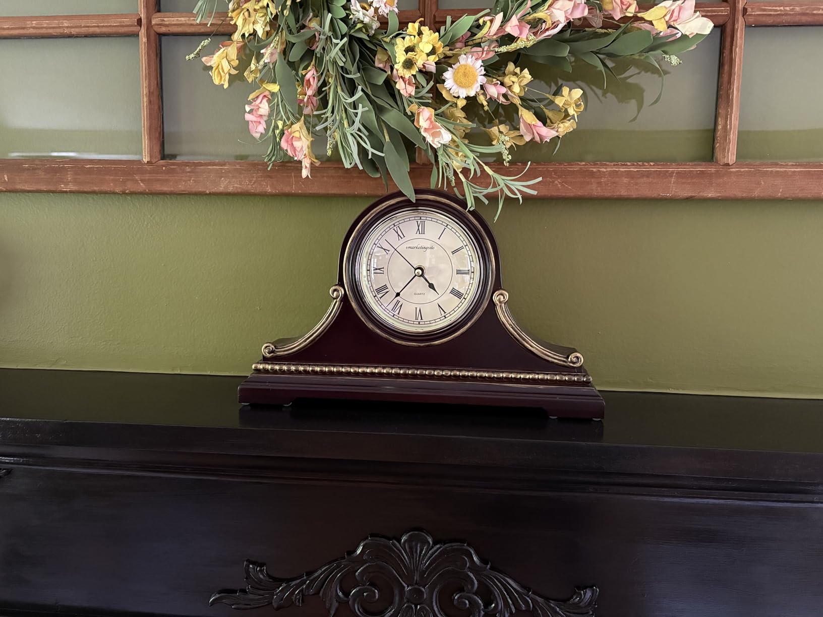 Mantel Clocks, Battery Operated, Silent Wood Table Clock with Westminster Chimes On The Hour, Solid Wooden Shelf Chiming Mantle Clock, 9 x 16 x 3 (Walnut - Arabic Numerals) customer photo 2