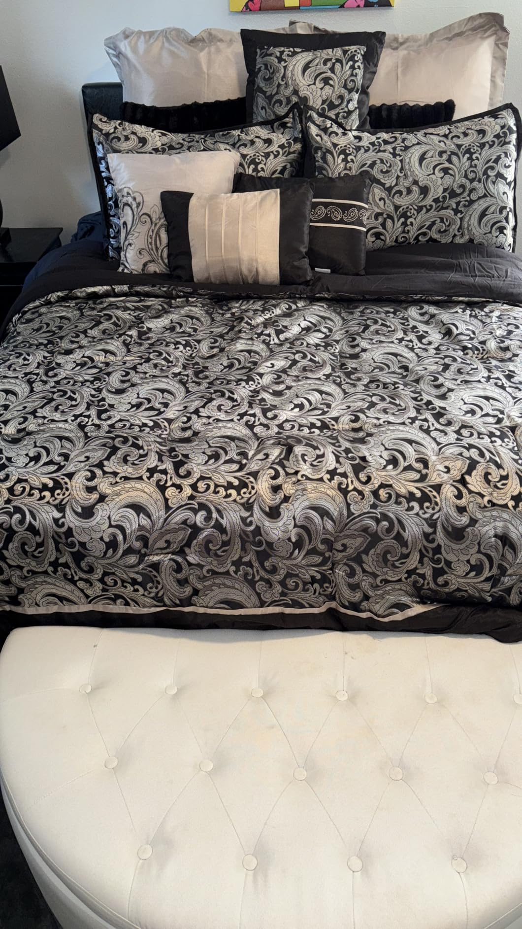 Madison Park Essentials Brystol 24 Piece Room in a Bag Faux Silk Comforter Jacquard Paisley Design Matching Curtains Down Alternative Hypoallergenic All Season Bedding-Set, Queen(90