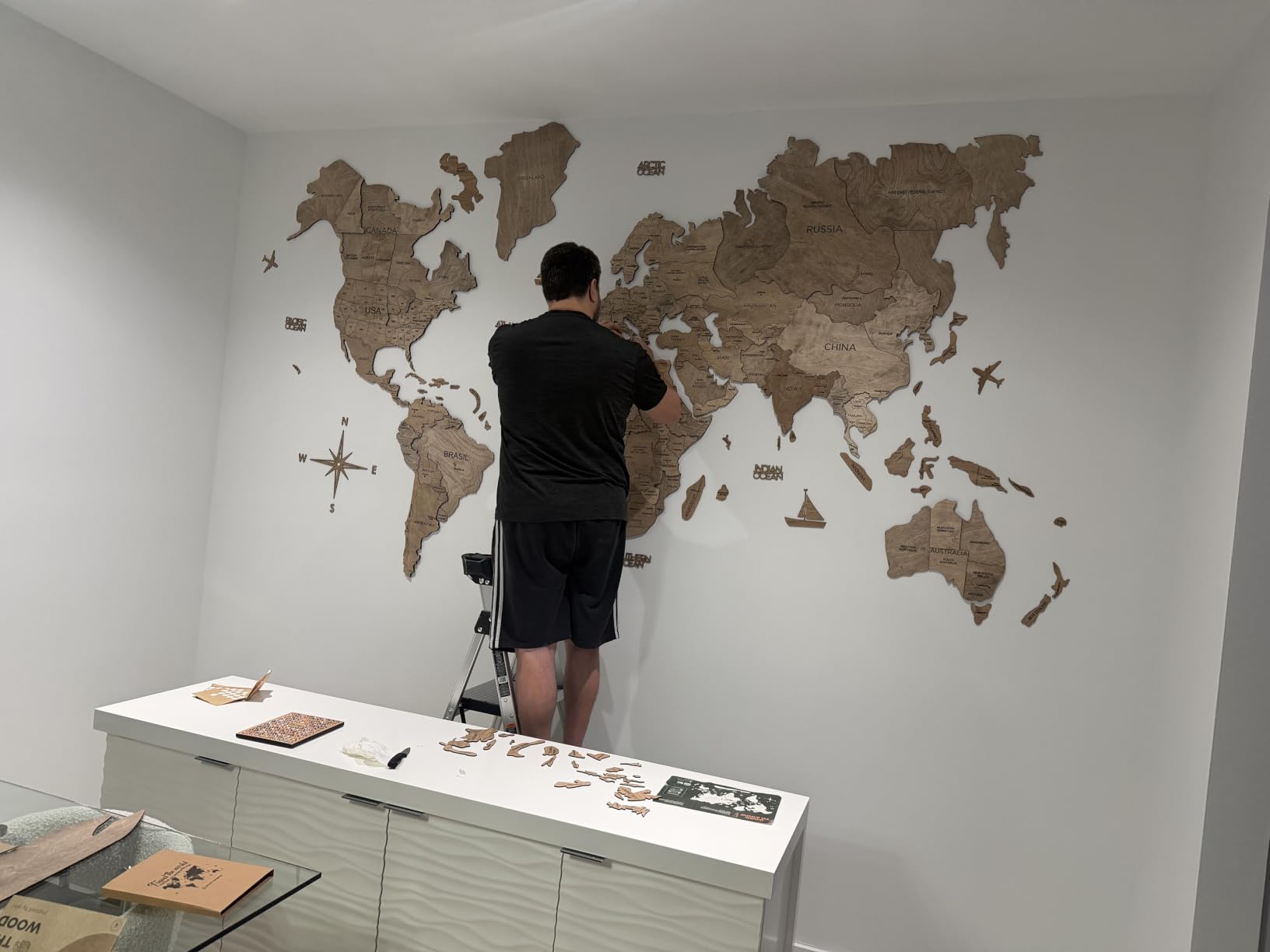 Enjoy The Wood 3D Wooden World Map Wall Art (Multicolor, M) | Large Travel Map with Pins for Art Decor customer photo 2