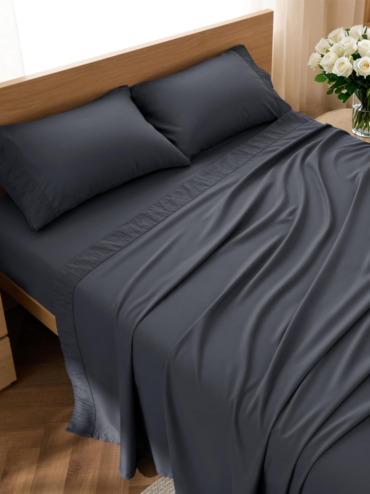 Bedsure Queen Sheet Set - 4 Pieces Soft, Breathable, Cooling Bed Sheets | Hotel Luxury Bedding, Oeko-Tex, Easy Care, Deep Pocket, Fade Resistant, Shrink Resistant, Sturdiness, Emboss Design customer photo 1