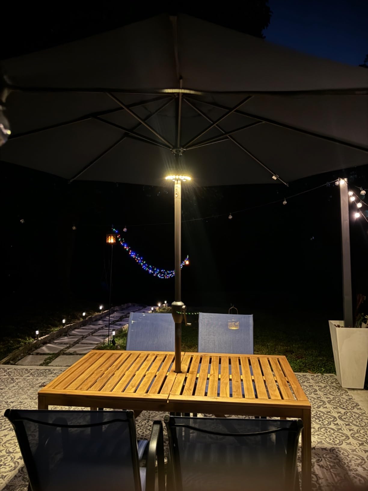 Patio Umbrella Light 3 Lighting Modes Cordless 28 LED Lights at 200 lux - 4 x AA Battery Operated for Patio Umbrellas, Camping Tents or Outdoor Use Forlivese customer photo 2