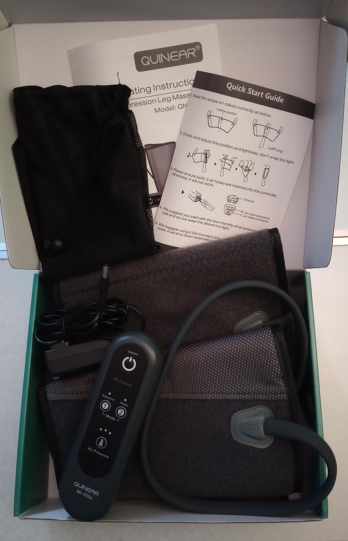 QUINEAR Air Compression Leg Massager for Circulation & Pain Relief, Calf Massagers with 2 Modes & 3 Intensities, Sequential Compression Device (SCD) for RLS, Edema customer photo 1